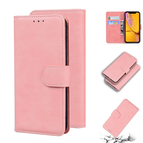 iPhone XR Skin Feel Pure Color Flip Leather Phone Case - Pink