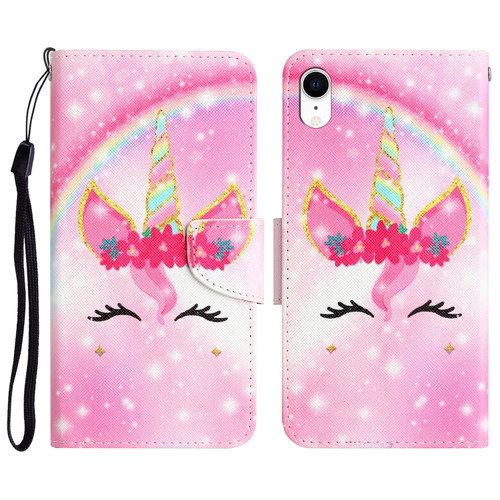 iPhone XR Colored Drawing Leather Phone Case - Unicorn
