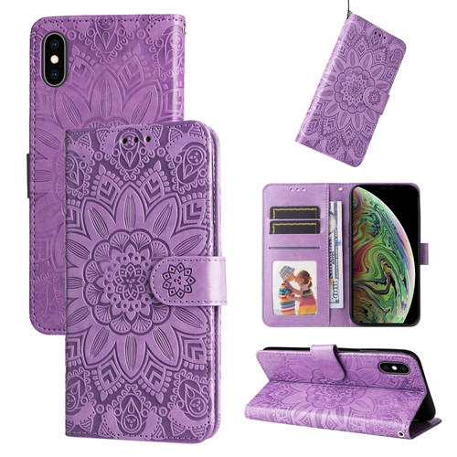 iPhone XR Embossed Sunflower Leather Phone Case - Purple