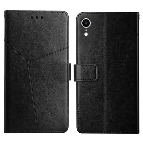 iPhone XR Y Stitching Horizontal Flip Leather Phone Case with Holder & Card Slots & Wallet & Photo Frame - Black