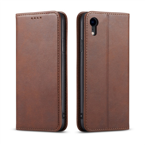 iPhone XR Calf Texture Magnetic Horizontal Flip Leather Case with Holder & Card Slots & Wallet - Brown