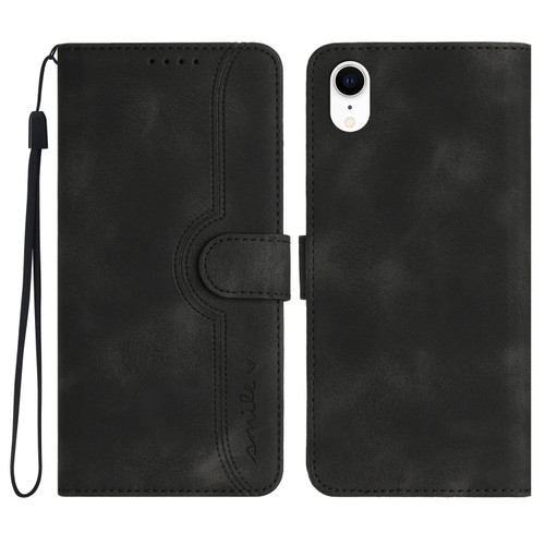 iPhone XR Heart Pattern Skin Feel Leather Phone Case - Black