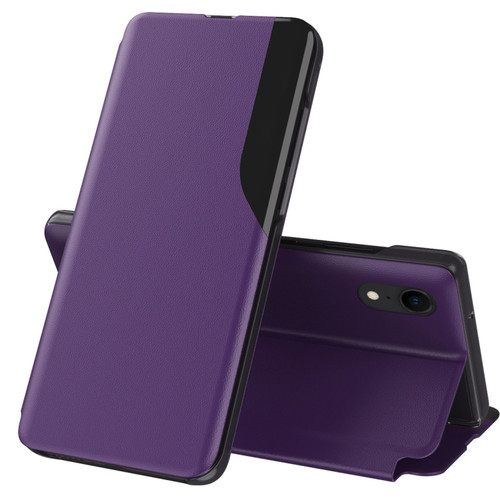 iPhone XR Side Display Magnetic Shockproof Horizontal Flip Leather Case with Holder - Purple
