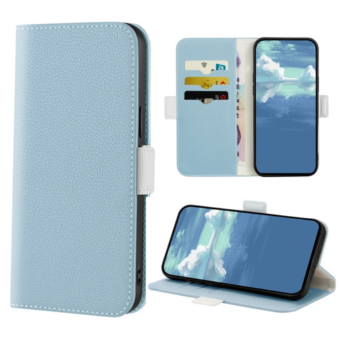 iPhone XR Candy Color Litchi Texture Leather Phone Case - Light Blue
