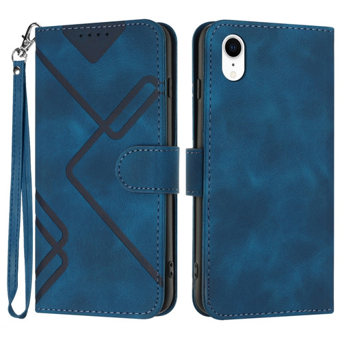 iPhone XR Line Pattern Skin Feel Leather Phone Case - Royal Blue