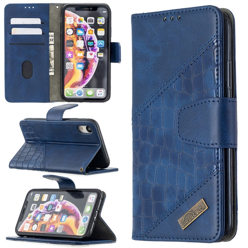 iPhone XR Matching Color Crocodile Texture Horizontal Flip PU Leather Case with Wallet & Holder & Card Slots - Blue