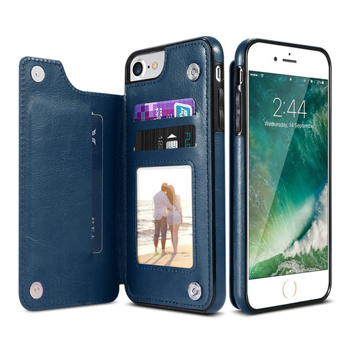 iPhone XS Retro PU Leather Case Multi Card Holders Phone Cases - Blue
