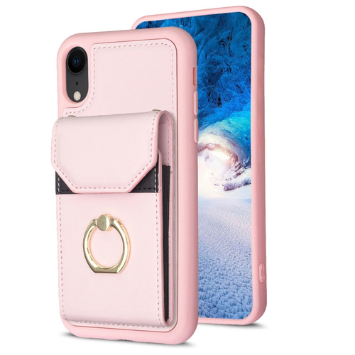 iPhone XR BF29 Organ Card Bag Ring Holder Phone Case - Pink