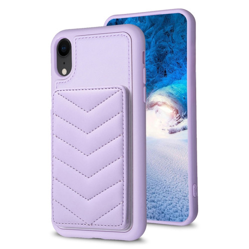 iPhone XR BF26 Wave Pattern Card Bag Holder Phone Case - Purple