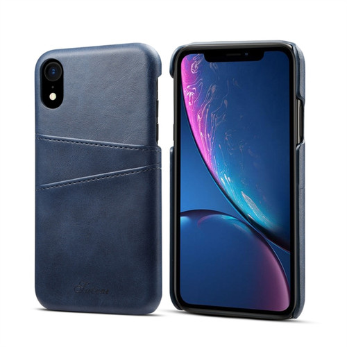 iPhone XR Suteni Calf Texture Protective Case with Card Slots - Blue