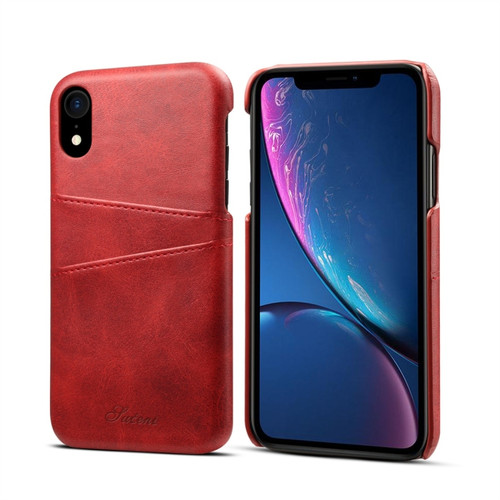 iPhone XR Suteni Calf Texture Protective Case with Card Slots - Red