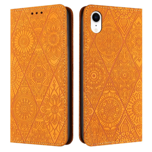 iPhone XR Ethnic Embossed Adsorption Leather Phone Case - Yellow