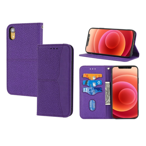 iPhone XR Woven Texture Stitching Magnetic Horizontal Flip PU Leather Case with Holder & Card Slots & Wallet & Lanyard - Purple