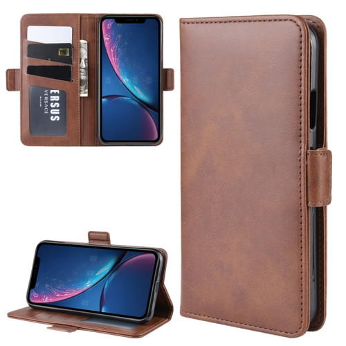 iPhone XR Double Buckle Crazy Horse Business Mobile Phone Holster with Card Wallet Bracket Function - Brown