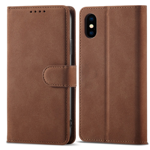 iPhone XR Frosted Anti-theft Brush Horizontal Flip Leather Case with Holder & Card Slots & Wallet - Coffee