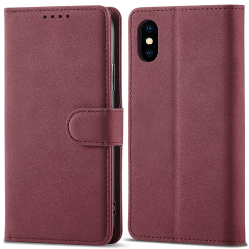iPhone XR Frosted Anti-theft Brush Horizontal Flip Leather Case with Holder & Card Slots & Wallet - Wine Red