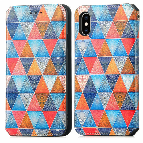 iPhone XR Colorful Magnetic Horizontal Flip PU Leather Case with Holder & Card Slot & Wallet - Rhombus Mandala