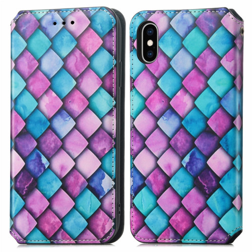iPhone XR Colorful Magnetic Horizontal Flip PU Leather Case with Holder & Card Slot & Wallet - Purple Scales