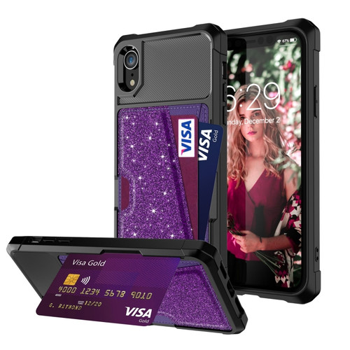 iPhone XR Glitter Magnetic Card Bag Phone Case - Purple