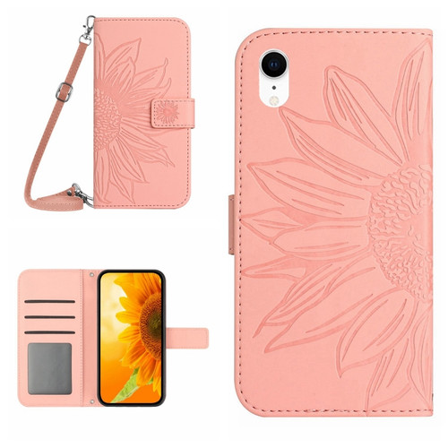 iPhone XR Skin Feel Sun Flower Pattern Flip Leather Phone Case with Lanyard - Pink