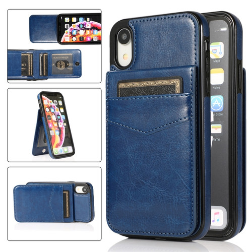 iPhone XR Solid Color PC + TPU Protective Case with Holder & Card Slots - Blue