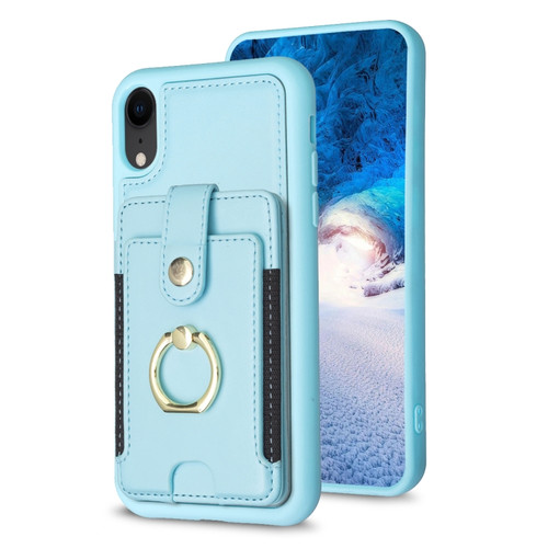 iPhone XR BF27 Metal Ring Card Bag Holder Phone Case - Blue