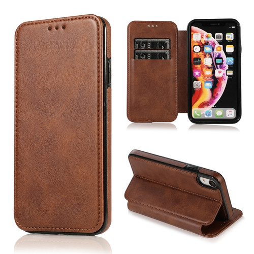iPhone XR Knight Magnetic Suction Leather Phone Case - Brown