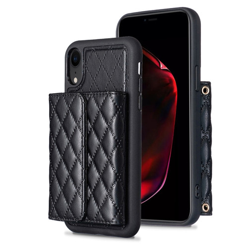 iPhone XR Horizontal Wallet Rhombic Leather Phone Case - Black