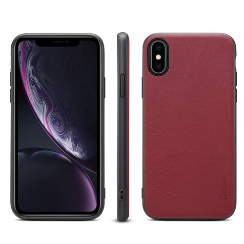 iPhone XR Denior V7 Luxury Car Cowhide Leather Ultrathin Protective Case - Dark Red