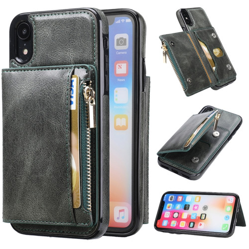 iPhone XR Zipper Wallet Bag PU Back Cover Shockrpoof Phone Case with Holder & Card Slots & Wallet iPhone  XR - Green