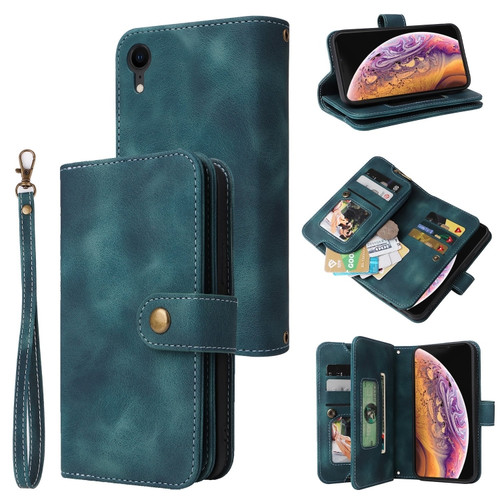 iPhone XR Multifunctional Card Slot Zipper Wallet Leather Phone Case - Blue