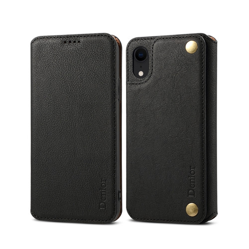 iPhone XR Denior V4 Luxury Car Cowhide Horizontal Flip Leather Case with Holder & Card Slots & Wallet - Black