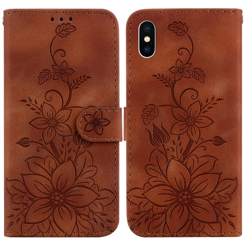 iPhone XS Max Lily Embossed Leather Phone Case - Brown