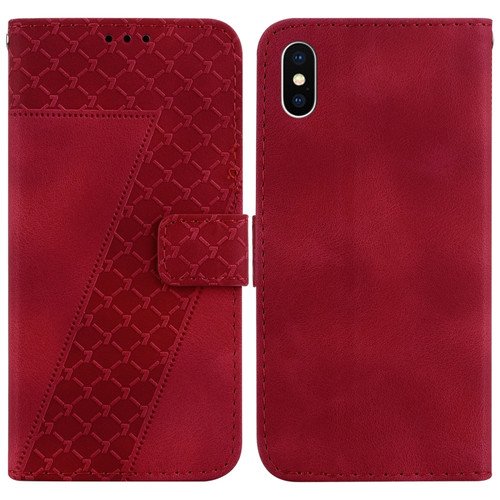 iPhone XS Max 7-shaped Embossed Leather Phone Case - Red