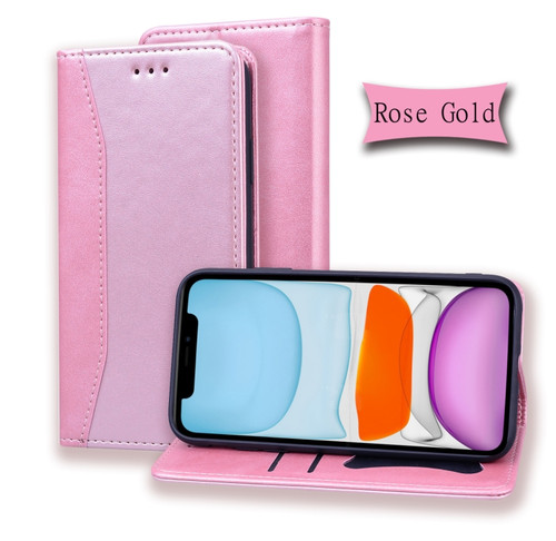 iPhone XS Max Business Stitching Horizontal Flip Leather Case with Double Folding & Bracket & Card Slots & Photo Frame & Wallet - Rose Gold