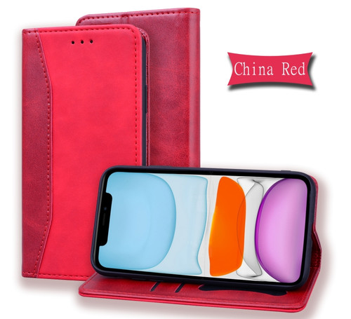 iPhone XS Max Business Stitching Horizontal Flip Leather Case with Double Folding & Bracket & Card Slots & Photo Frame & Wallet - Red