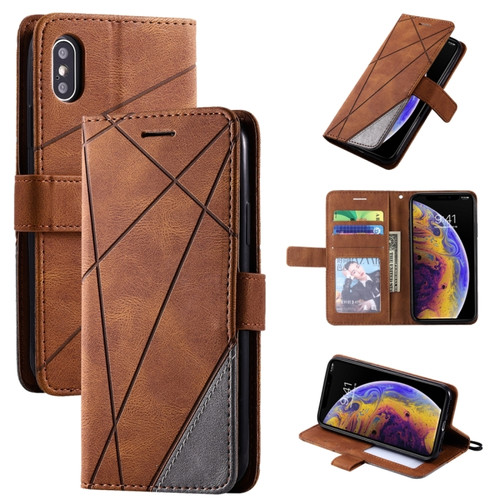 iPhone XS Max Skin Feel Splicing Horizontal Flip Leather Case with Holder & Card Slots & Wallet & Photo Frame - Brown