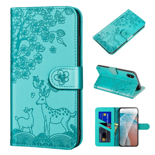 iPhone XS Max Sika Deer Embossing Pattern Horizontal Flip PU Leather Case with Holder & Card Slot & Wallet & Photo Frame - Green