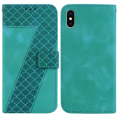 iPhone XS Max 7-shaped Embossed Leather Phone Case - Green