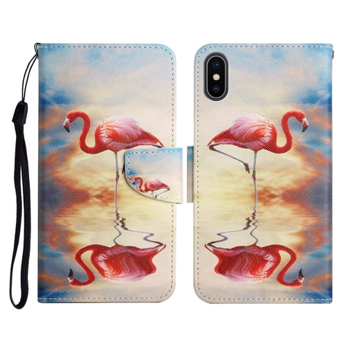 iPhone XS Max Painted Pattern Horizontal Flip Leather Case with Holder & Card Slot & Wallet - Flamingo