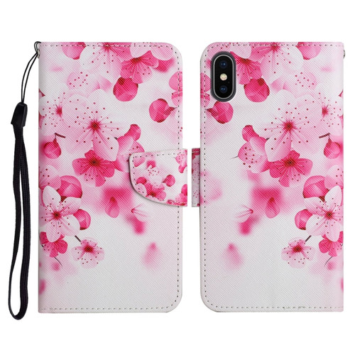 iPhone XS Max Painted Pattern Horizontal Flip Leather Case with Holder & Card Slot & Wallet - Red Flower
