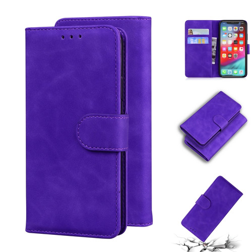 iPhone XS Max Skin Feel Pure Color Flip Leather Phone Case - Purple