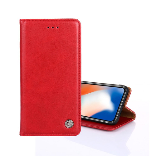 iPhone XS Max Non-Magnetic Retro Texture Horizontal Flip Leather Case with Holder & Card Slots & Wallet - Red