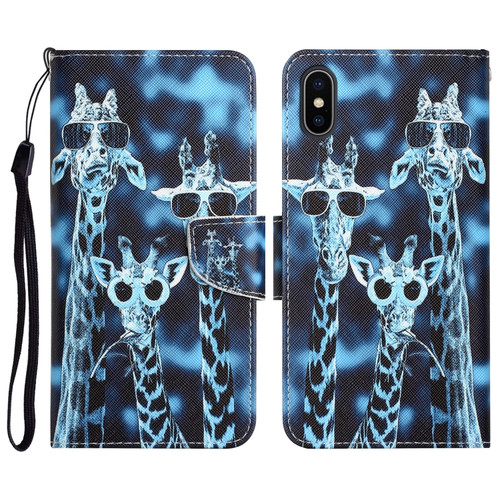 iPhone XS Max Colored Drawing Leather Phone Case - Giraffes