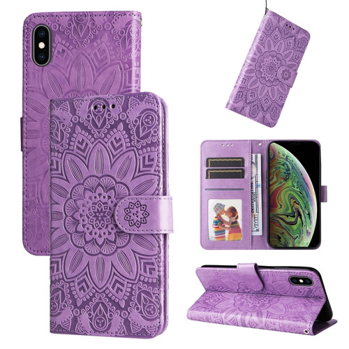 iPhone XS Max Embossed Sunflower Leather Phone Case - Purple