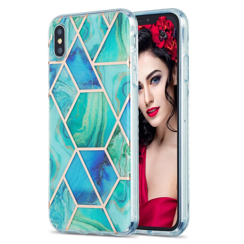 iPhone XS Max 3D Electroplating Marble Pattern TPU Protective Case - Green Blue