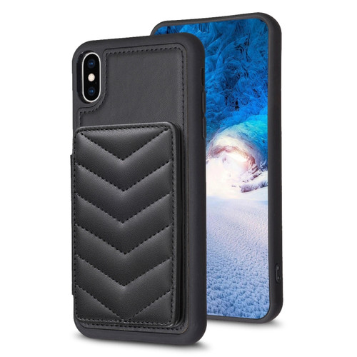 iPhone XS Max BF26 Wave Pattern Card Bag Holder Phone Case - Black