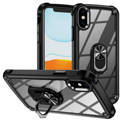 iPhone XS Max TPU + PC Lens Protection Phone Case with Ring Holder - Black