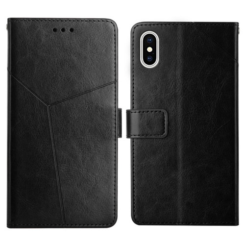 iPhone XS Max Y Stitching Horizontal Flip Leather Phone Case with Holder & Card Slots & Wallet & Photo Frame - Black