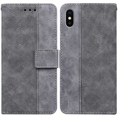 iPhone XS Max Geometric Embossed Leather Phone Case - Grey